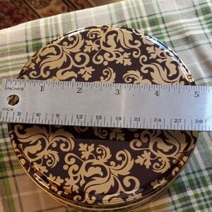 Reddish Brown & Gold Small Scroll Goodie Tin 5" W X 2" D